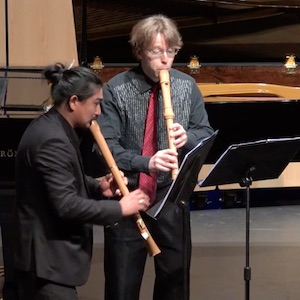 Kevin Kim and Andrew Uren playing alto recorders