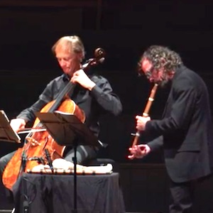 Cellist Rolf Gjelstein and Rob THorne performing Puhake ki te rangi